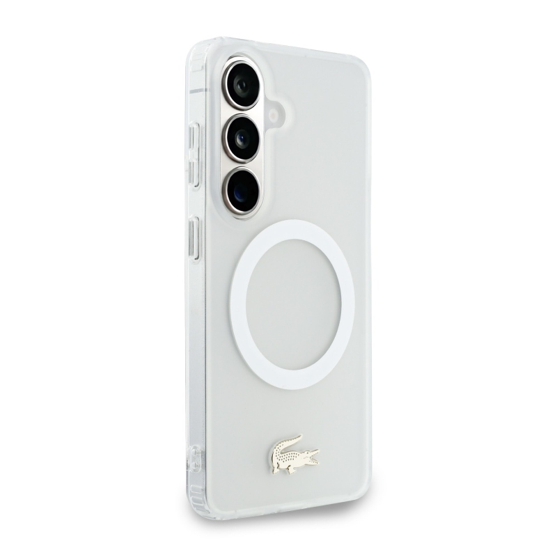 Lacoste PC/TPU Frosted Finish Gold Logo Magnetic Zadní Kryt pro Samsung Galaxy S26 White