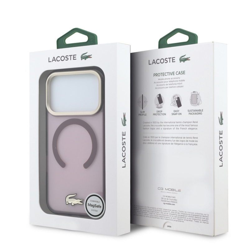 Lacoste PC/TPU Frosted Finish Gold Logo MagSafe Zadní Kryt pro iPhone 18 Pro Burgundy