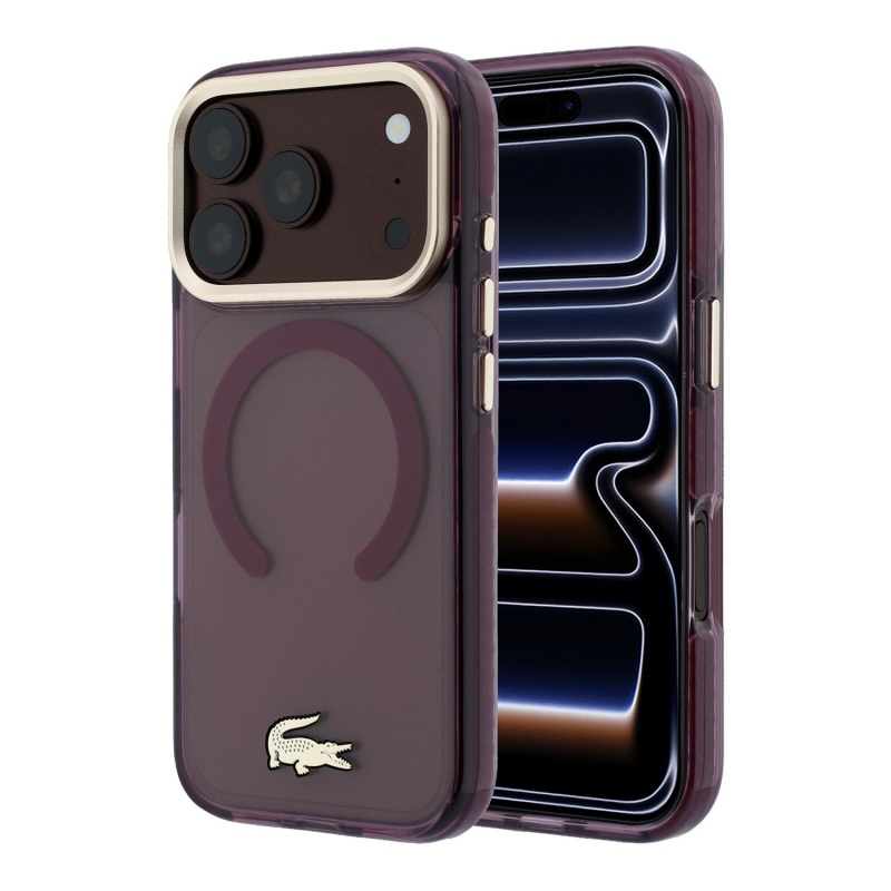 Lacoste PC/TPU Frosted Finish Gold Logo MagSafe Zadní Kryt pro iPhone 18 Pro Burgundy