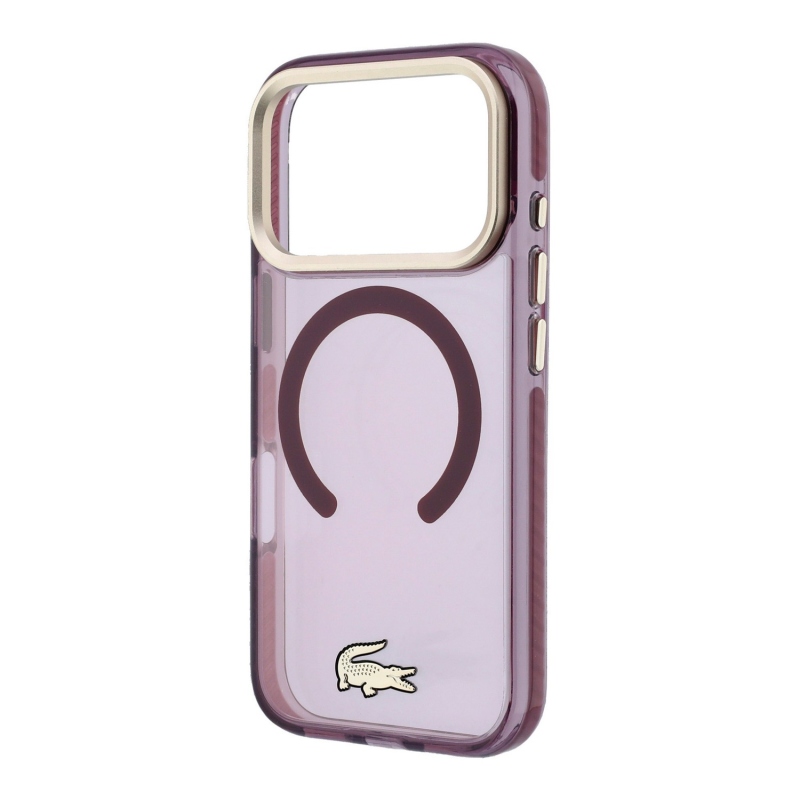 Lacoste PC/TPU Frosted Finish Gold Logo MagSafe Zadní Kryt pro iPhone 18 Pro Max Burgundy