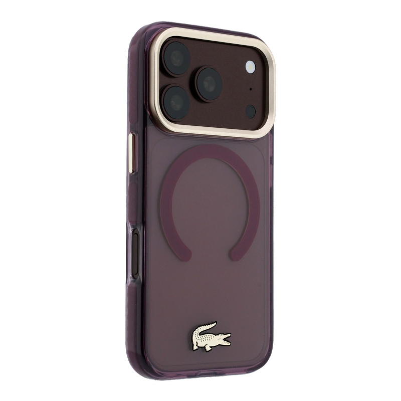 Lacoste PC/TPU Frosted Finish Gold Logo MagSafe Zadní Kryt pro iPhone 18 Pro Max Burgundy
