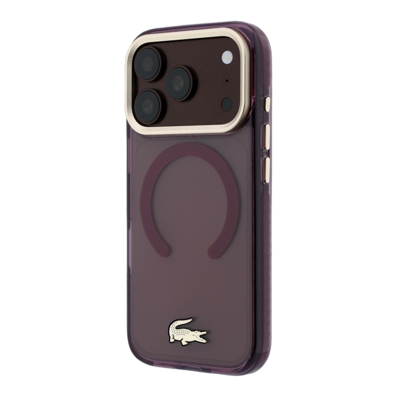 Lacoste PC/TPU Frosted Finish Gold Logo MagSafe Zadní Kryt pro iPhone 18 Pro Max Burgundy