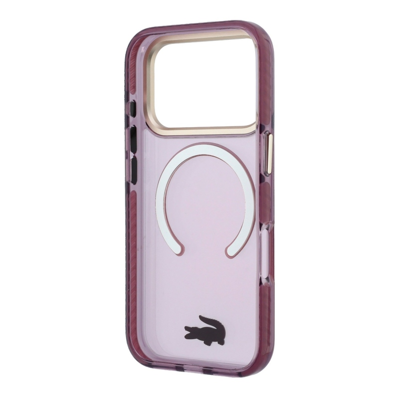 Lacoste PC/TPU Frosted Finish Gold Logo MagSafe Zadní Kryt pro iPhone 18 Pro Max Burgundy