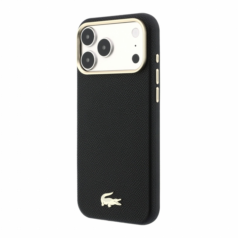 Lacoste PU Leather Champs Elysees Gold Logo MagSafe Zadní Kryt pro iPhone 18 Pro Black