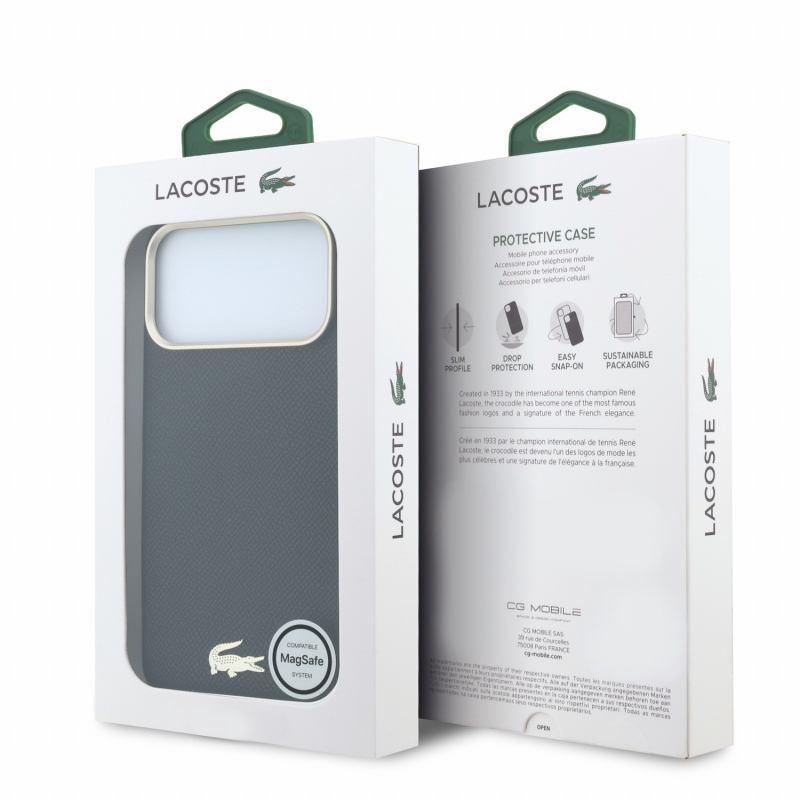 Lacoste PU Leather Champs Elysees Gold Logo MagSafe Zadní Kryt pro iPhone 18 Pro Max Black