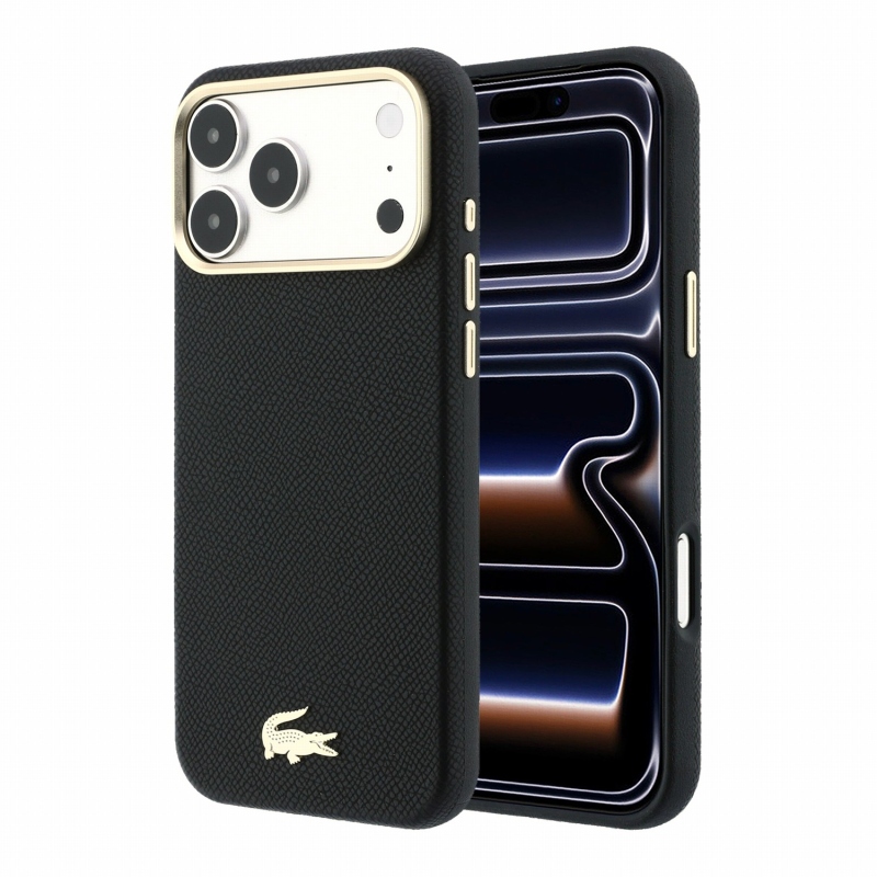 Lacoste PU Leather Champs Elysees Gold Logo MagSafe Zadní Kryt pro iPhone 18 Pro Max Black