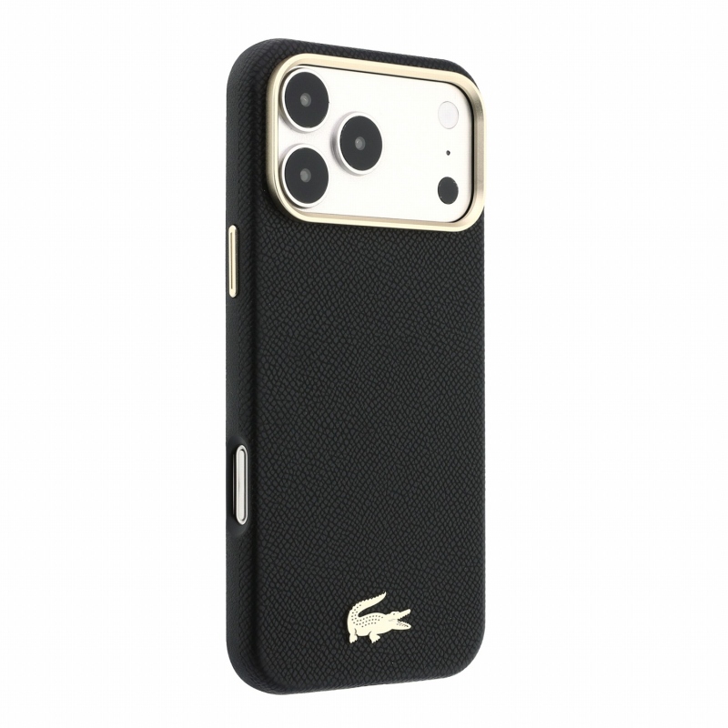 Lacoste PU Leather Champs Elysees Gold Logo MagSafe Zadní Kryt pro iPhone 18 Pro Max Black