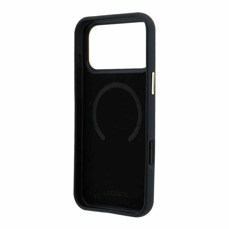 Lacoste PU Leather Champs Elysees Gold Logo MagSafe Zadní Kryt pro iPhone 18 Pro Max Black