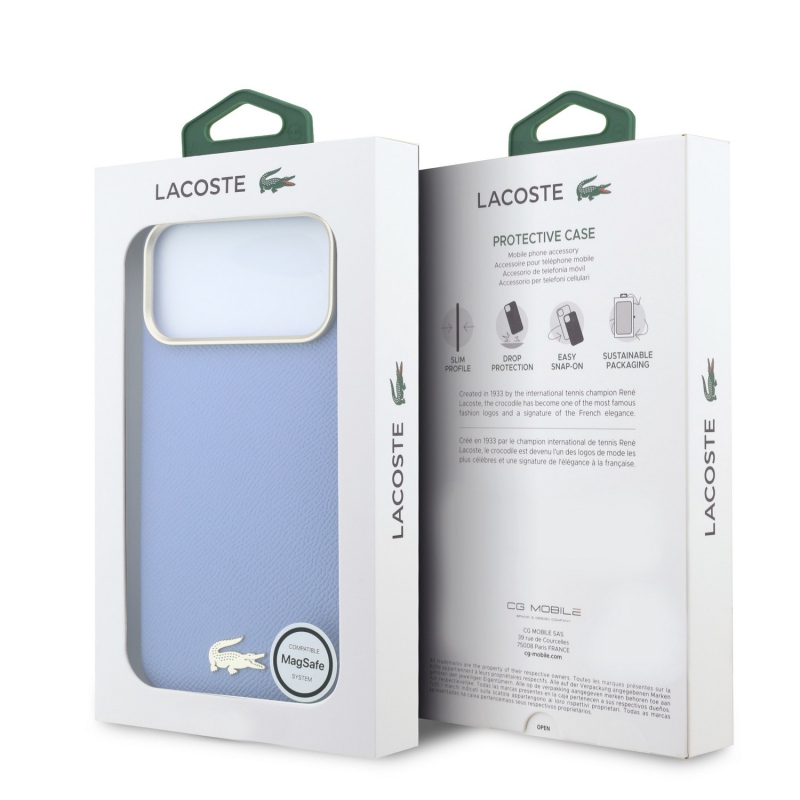 Lacoste PU Leather Champs Elysees Gold Logo MagSafe Zadní Kryt pro iPhone 18 Pro Max Blue