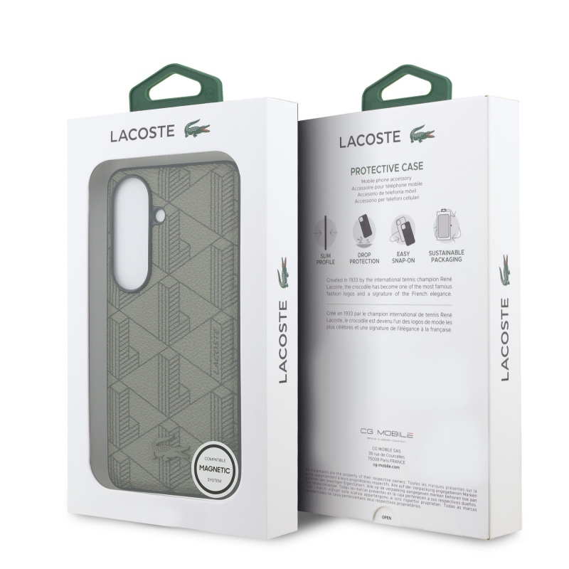 Lacoste PVC Blend Monogram Magnetic Zadní Kryt pro Samsung Galaxy S26 Khaki