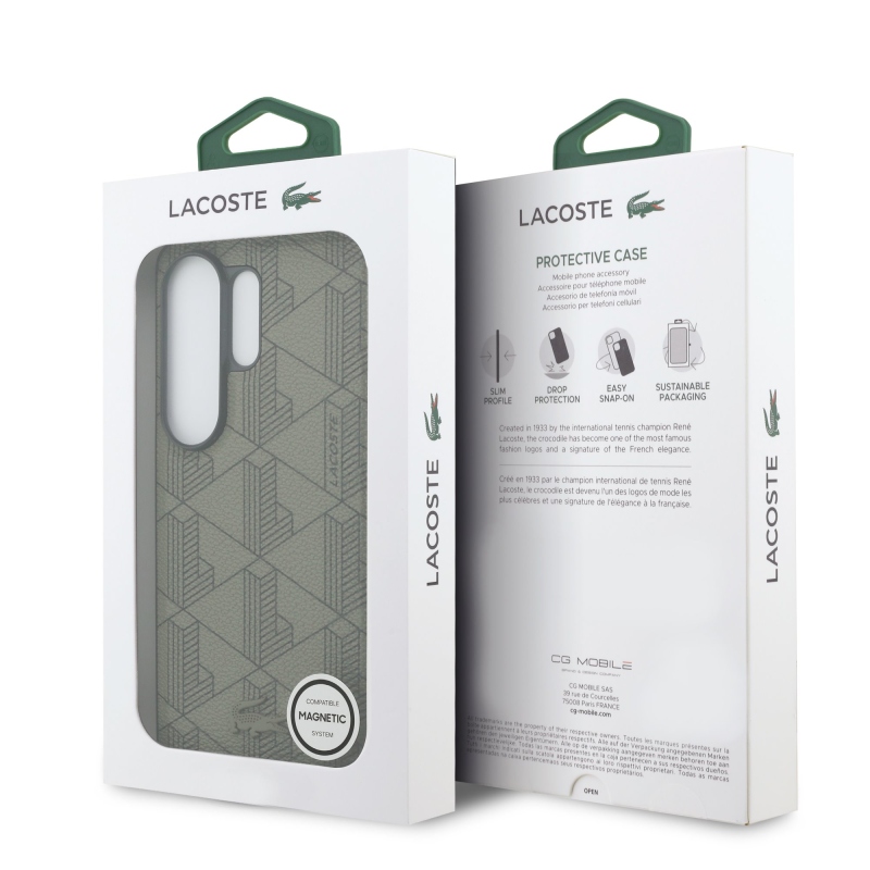 Lacoste PVC Blend Monogram Magnetic Zadní Kryt pro Samsung Galaxy S26 Ultra Khaki