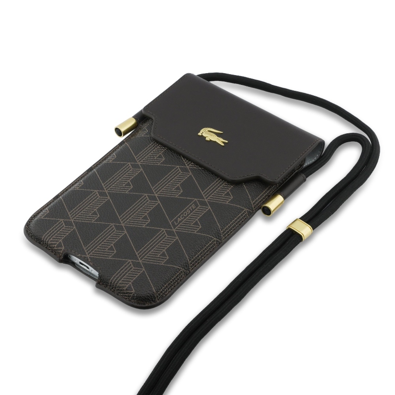 Lacoste PVC Blend Monogram Metal Logo Kapsa na Telefon XL Brown