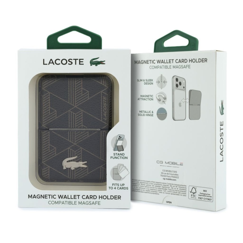 Lacoste PVC Blend Monogram Petit Pique MagSafe Peněženka se Stojánkem Brown