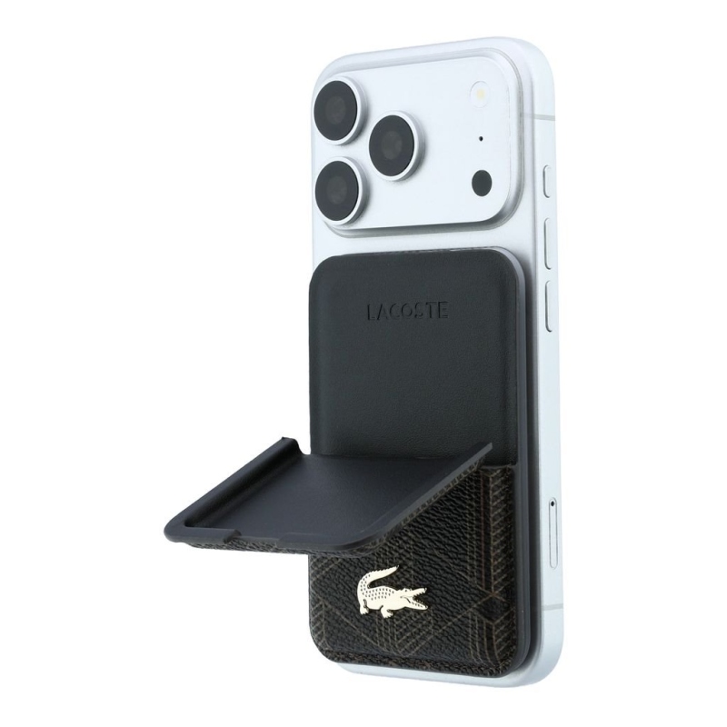 Lacoste PVC Blend Monogram Petit Pique MagSafe Peněženka se Stojánkem Brown
