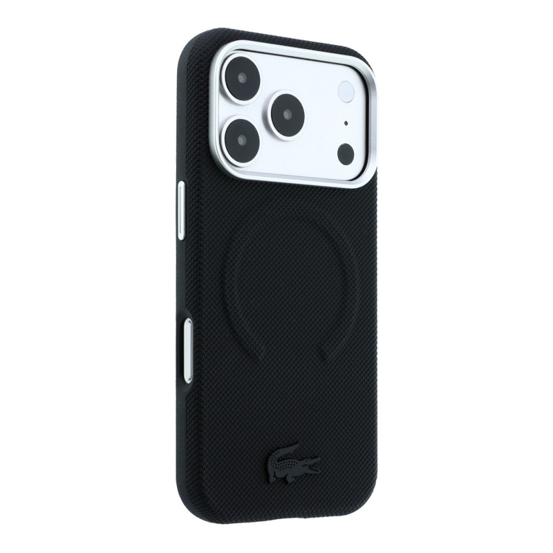 Lacoste PVC Petit Pique Semi Wrap Embossed MagSafe Zadní Kryt pro iPhone 18 Pro Black