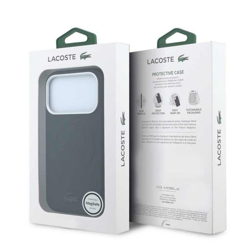Lacoste PVC Petit Pique Semi Wrap Embossed MagSafe Zadní Kryt pro iPhone 18 Pro Black
