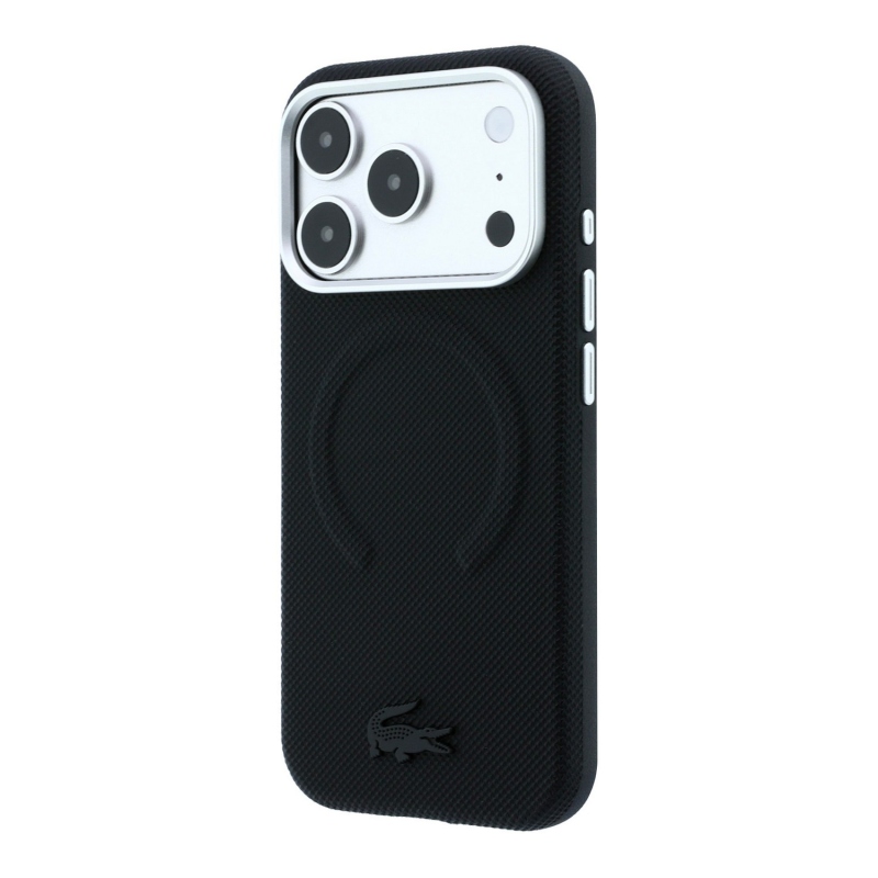 Lacoste PVC Petit Pique Semi Wrap Embossed MagSafe Zadní Kryt pro iPhone 18 Pro Black