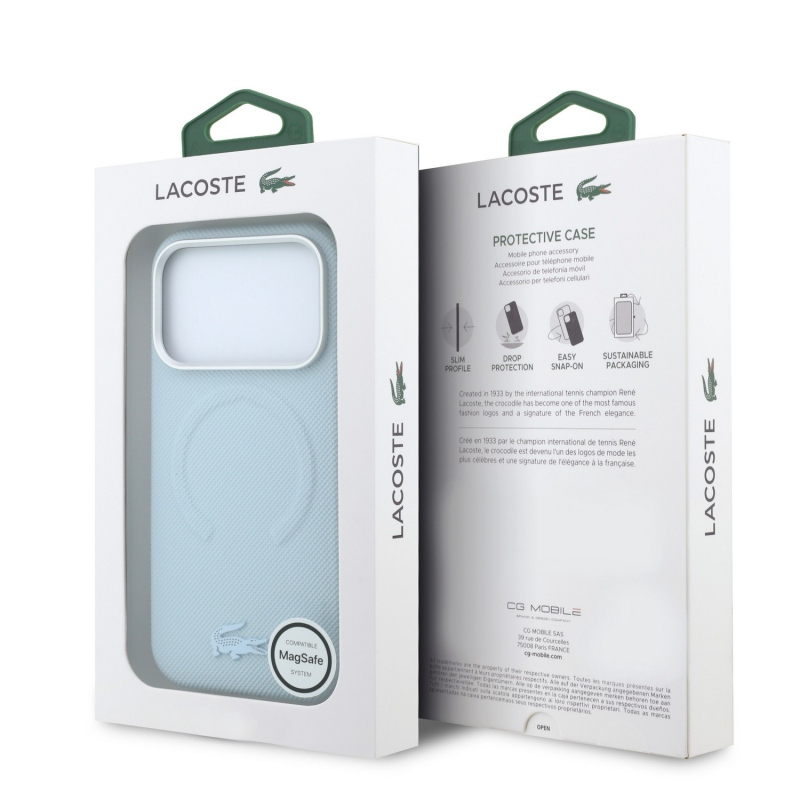 Lacoste PVC Petit Pique Semi Wrap Embossed MagSafe Zadní Kryt pro iPhone 18 Pro Blue
