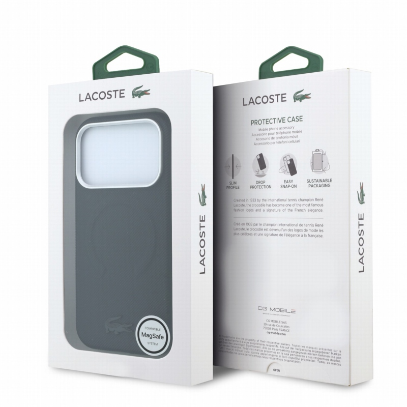 Lacoste PVC Petit Pique Semi Wrap Embossed MagSafe Zadní Kryt pro iPhone 18 Pro Max Black