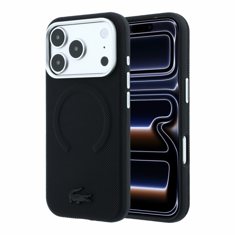 Lacoste PVC Petit Pique Semi Wrap Embossed MagSafe Zadní Kryt pro iPhone 18 Pro Max Black