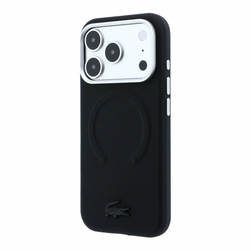 Lacoste PVC Petit Pique Semi Wrap Embossed MagSafe Zadní Kryt pro iPhone 18 Pro Max Black
