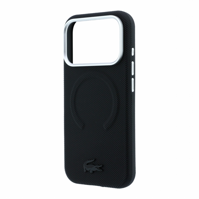 Lacoste PVC Petit Pique Semi Wrap Embossed MagSafe Zadní Kryt pro iPhone 18 Pro Max Black