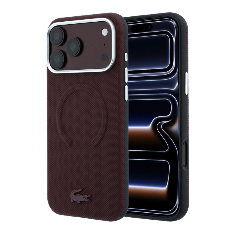 Lacoste PVC Petit Pique Semi Wrap Embossed MagSafe Zadní Kryt pro iPhone 18 Pro Max Burgundy