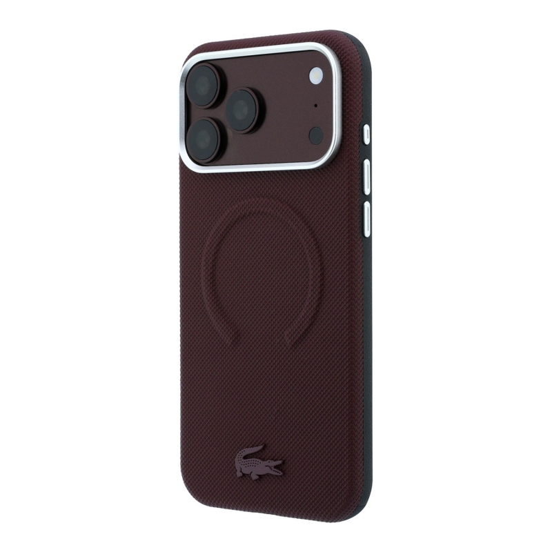 Lacoste PVC Petit Pique Semi Wrap Embossed MagSafe Zadní Kryt pro iPhone 18 Pro Max Burgundy