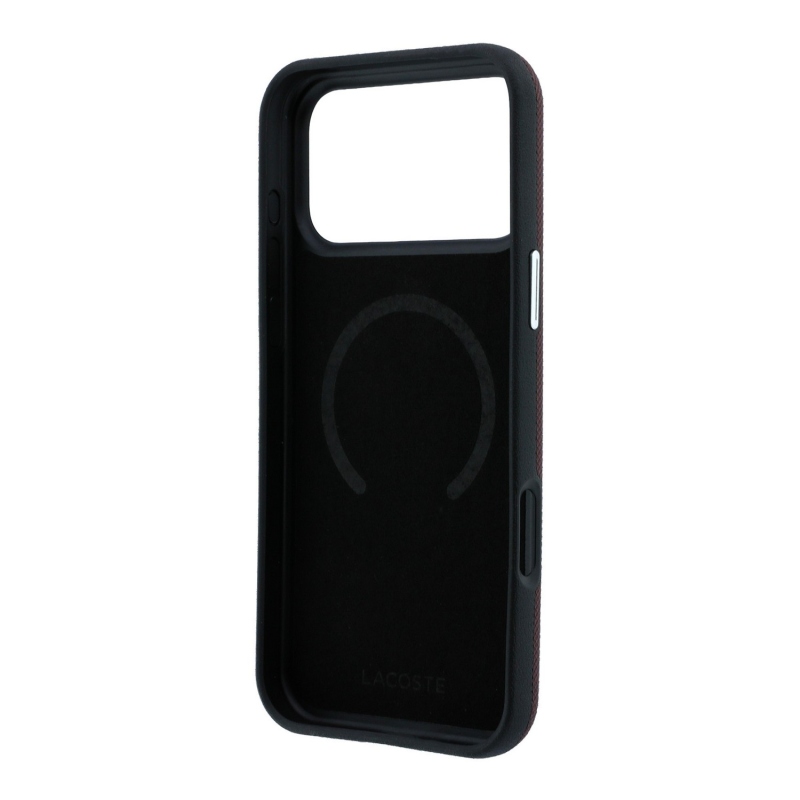 Lacoste PVC Petit Pique Semi Wrap Embossed MagSafe Zadní Kryt pro iPhone 18 Pro Max Burgundy