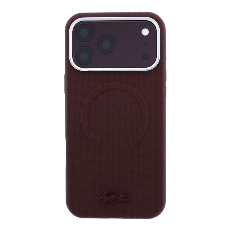 Lacoste PVC Petit Pique Semi Wrap Embossed MagSafe Zadní Kryt pro iPhone 18 Pro Max Burgundy