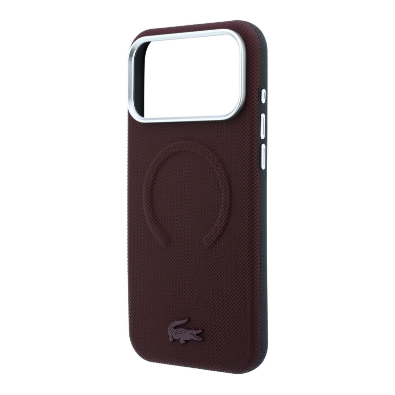 Lacoste PVC Petit Pique Semi Wrap Embossed MagSafe Zadní Kryt pro iPhone 18 Pro Max Burgundy