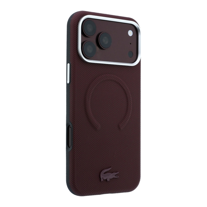 Lacoste PVC Petit Pique Semi Wrap Embossed MagSafe Zadní Kryt pro iPhone 18 Pro Max Burgundy