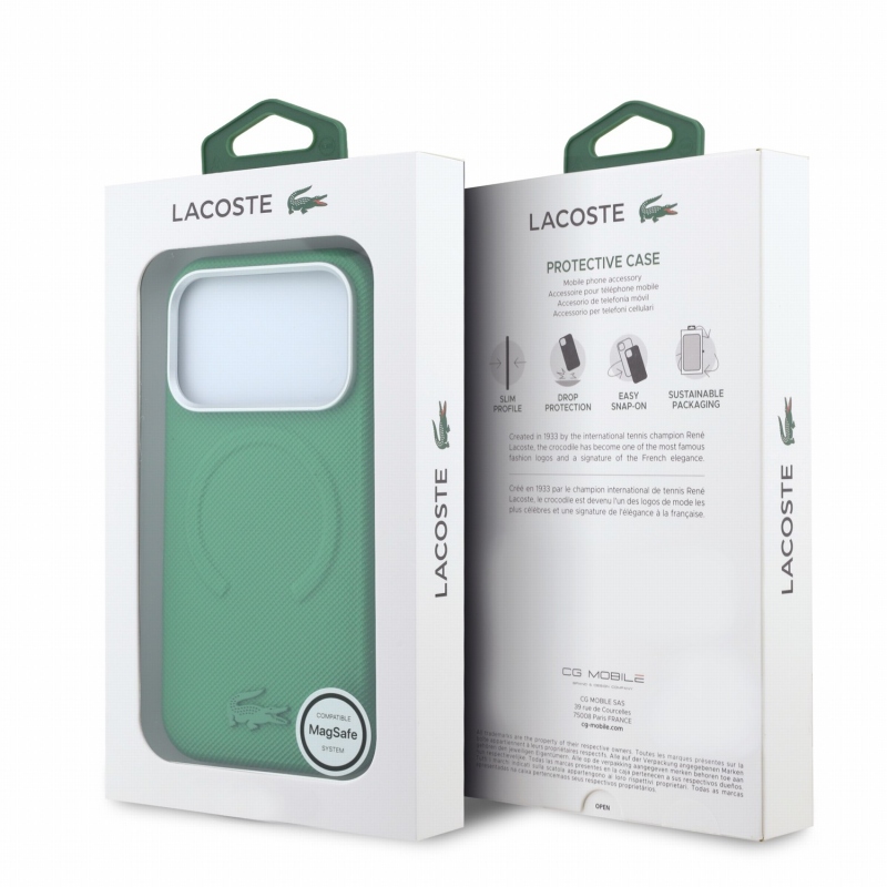 Lacoste PVC Petit Pique Semi Wrap Embossed MagSafe Zadní Kryt pro iPhone 18 Pro Max Estragon