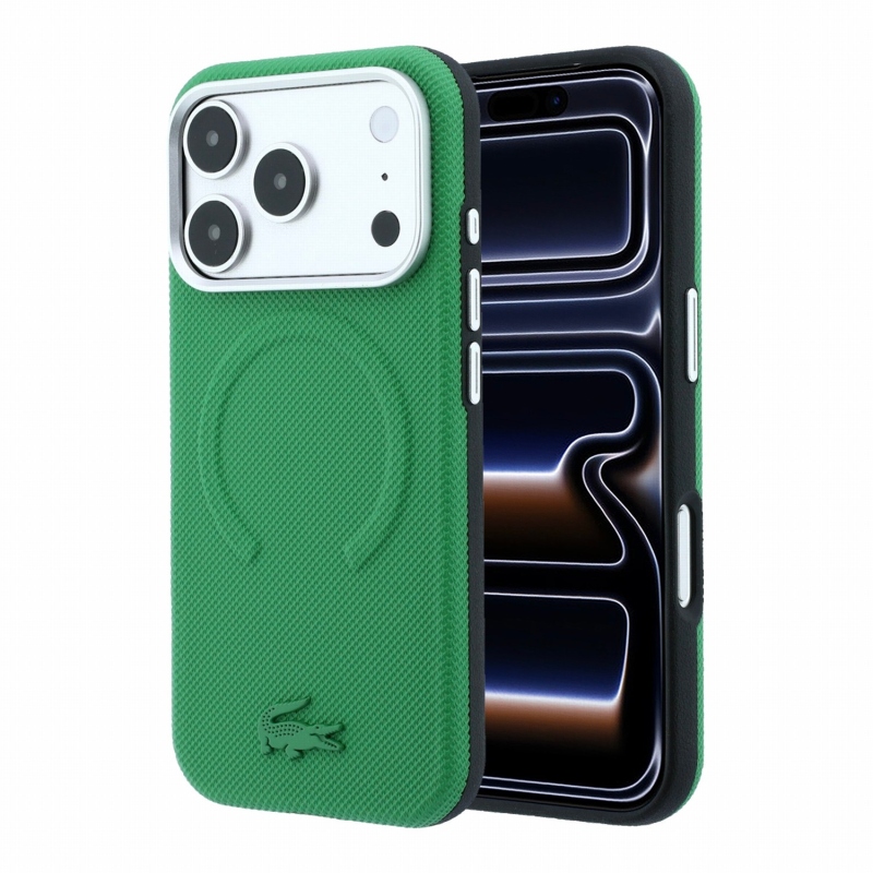 Lacoste PVC Petit Pique Semi Wrap Embossed MagSafe Zadní Kryt pro iPhone 18 Pro Max Estragon