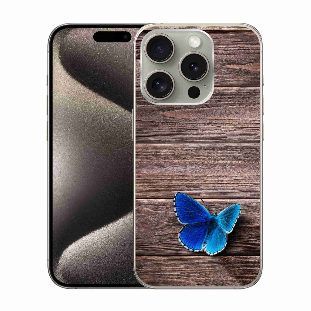 Gelový kryt mmCase na iPhone 15 Pro - modrý motýl 1