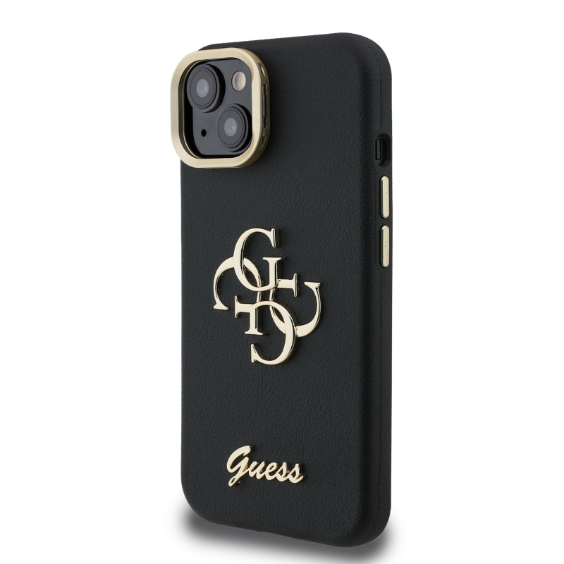 Guess PU Grained 4G Logo Stand Camera Frame Zadní Kryt pro iPhone 13 Black