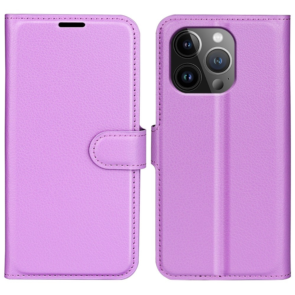 Litchi knížkové pouzdro na iPhone 15 Pro - fialové