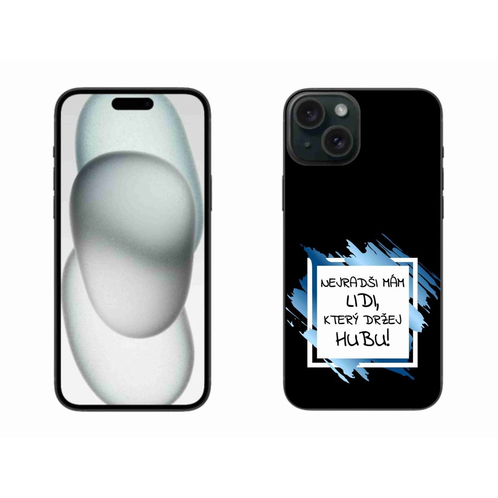 Gelový kryt mmCase na iPhone 15 Plus - vtipný text 7 bíločerné pozadí
