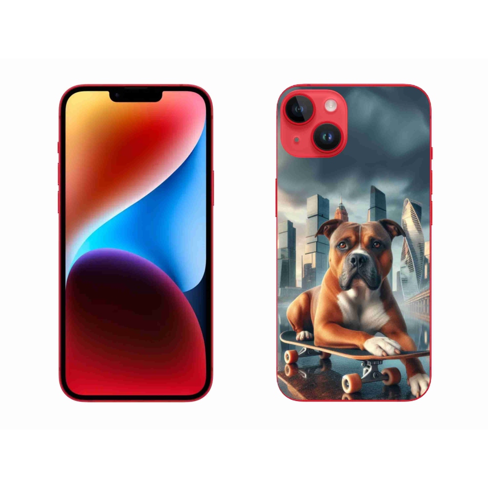 Gelový kryt mmCase na iPhone 14 Plus - pes na skateboardu