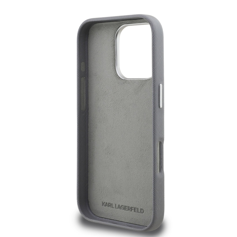 Karl Lagerfeld Grained PU K&CH Heads Zadní Kryt pro iPhone 16 Pro Grey