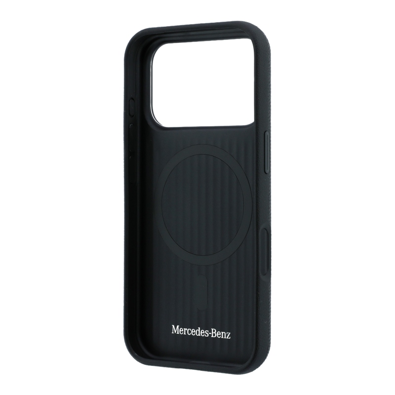 Mercedes PU Leather Wood Semi Wrap MagSafe Zadní Kryt pro iPhone 18 Pro Black