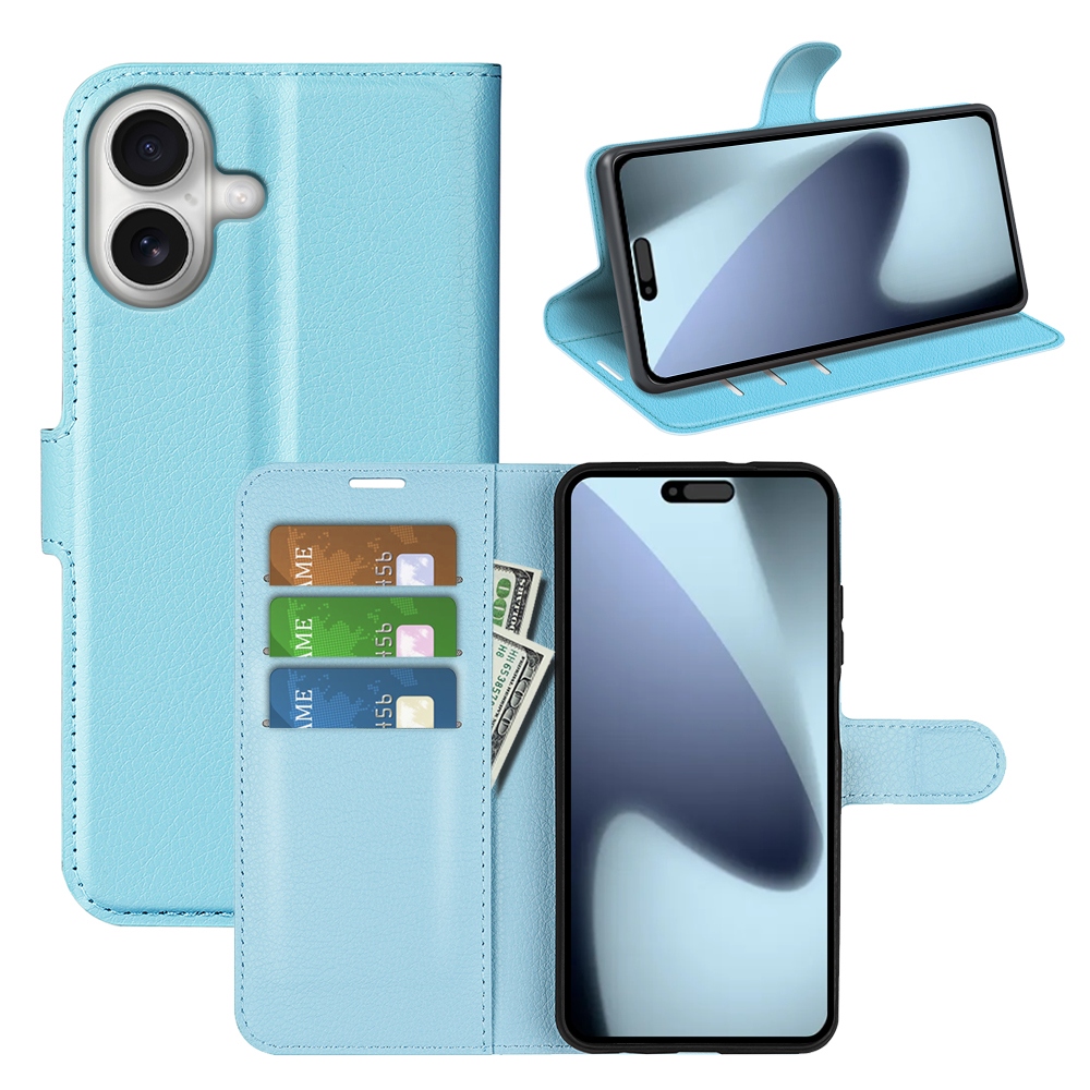 Litchi knížkové pouzdro na iPhone 17 - modré