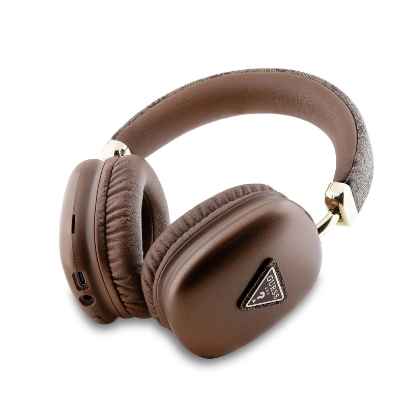 Guess PU Leather 4G Triangle Logo Bezdrátová Sluchátka Brown