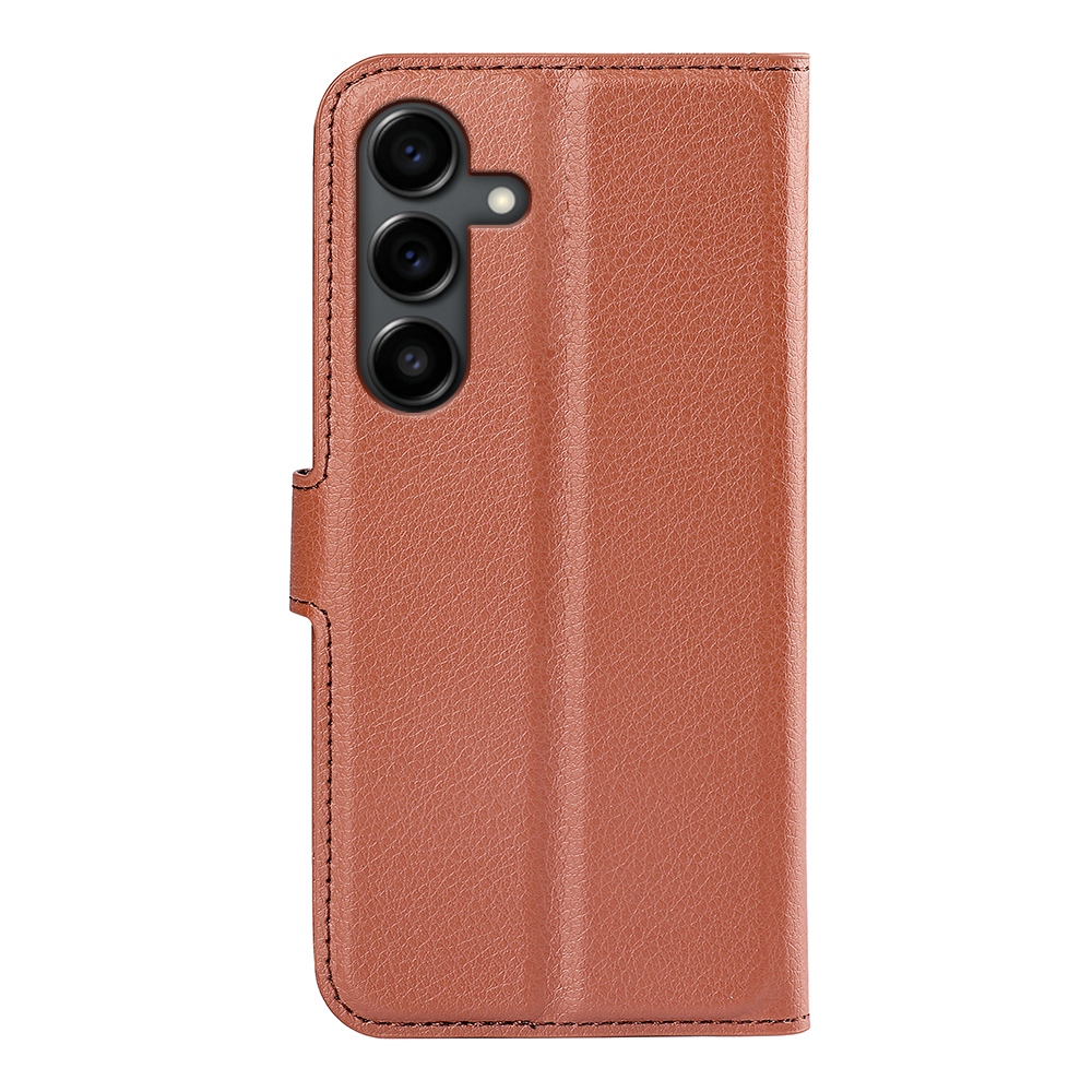Litchi knížkové pouzdro na Samsung Galaxy S25 FE - hnědé