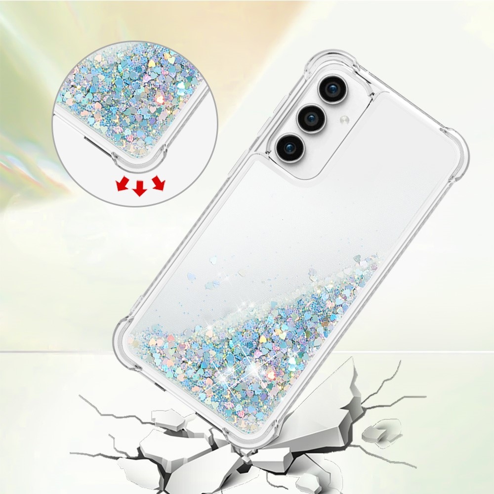 Glitter gelový přesýpací obal na Samsung Galaxy S23 FE - stříbrný/srdíčka