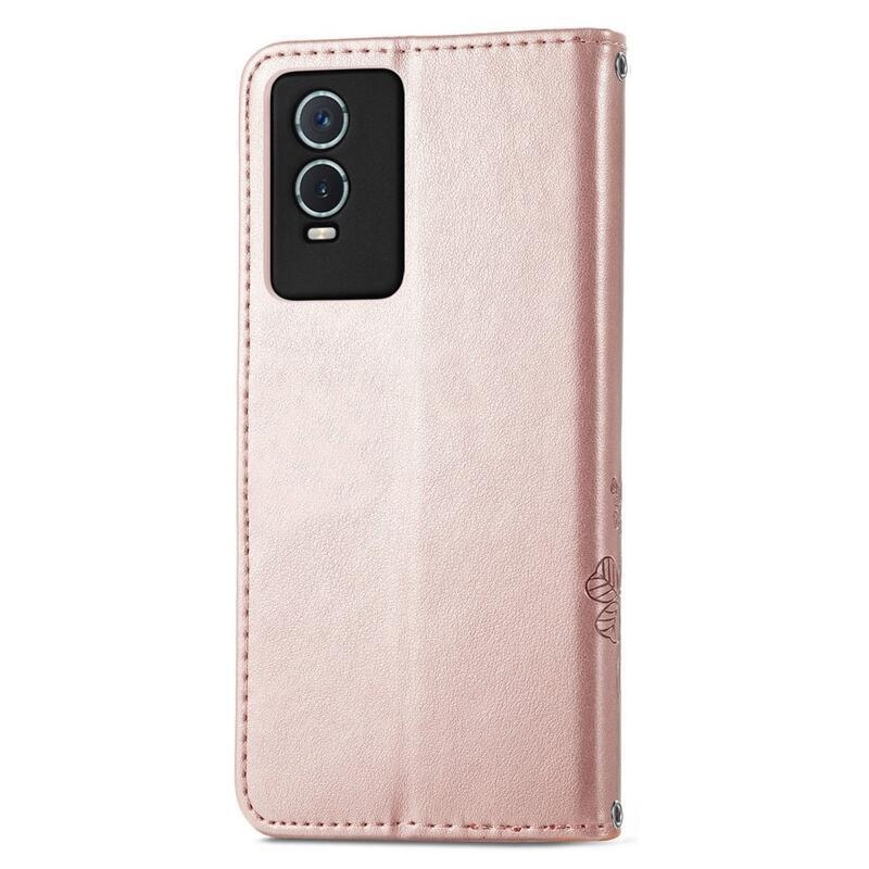 Leaf PU kožené peněženkové pouzdro na mobil Vivo Y76 5G/Y76s - růžovozlaté