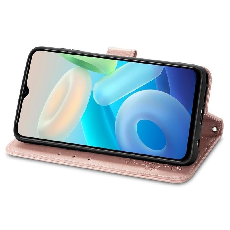 Leaf PU kožené peněženkové pouzdro na mobil Vivo Y76 5G/Y76s - růžovozlaté