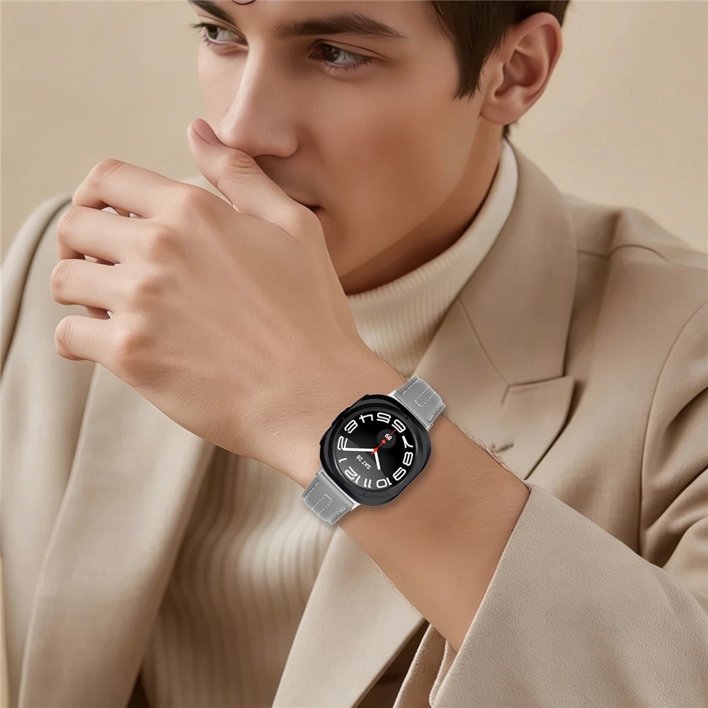 Leathe koženkový řemínek na Samsung Galaxy Watch8 Classic 46mm/Watch8 44mm/40mm - světlešedý