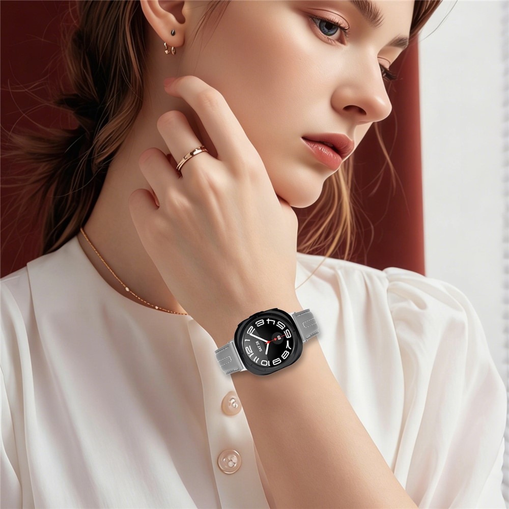 Leathe koženkový řemínek na Samsung Galaxy Watch8 Classic 46mm/Watch8 44mm/40mm - světlešedý