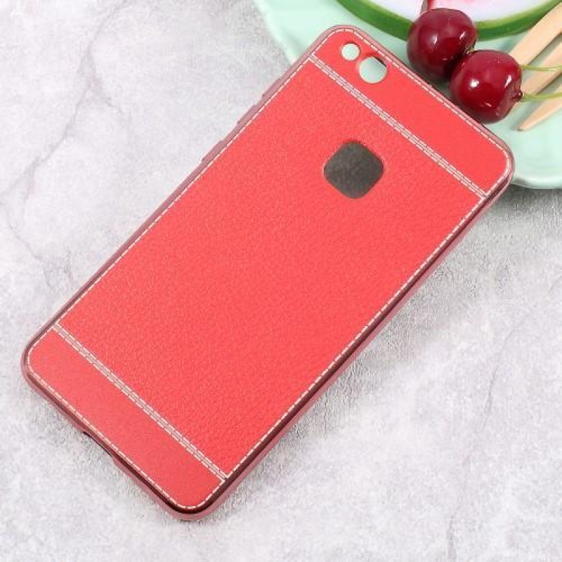 Leathy gelový obal s PU koženými zády na Huawei P10 Lite - červený